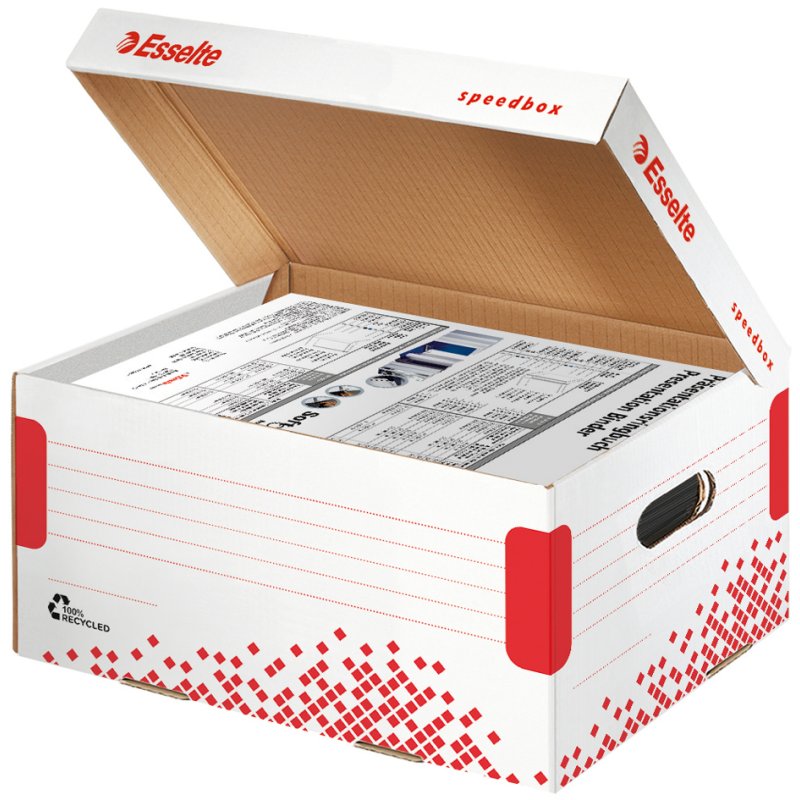 Esselte archiefdoos klapbaar deksel, A4, wit/rood, 15 stuks